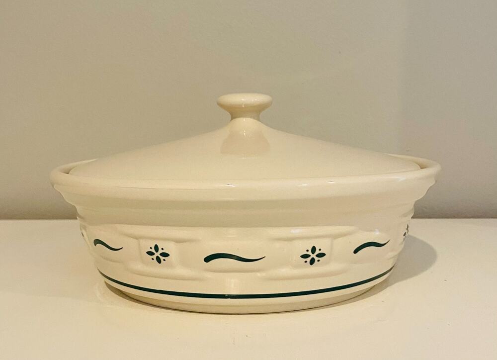 Longaberger Pottery Woven Traditions Heritage Green 1 Qt Covered Casserole Dish